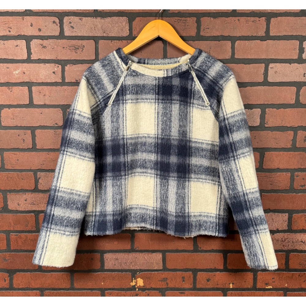 Abercrombie & Fitch Plaid Wool Blend Sweater Top Zipper Crop Boho Y2K Womens S